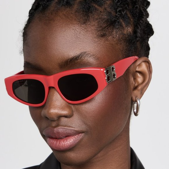 Balenciaga BB0095S 016 BRAND NEW Sunglasses Red Silver Logo Grey Cat Eye Unisex - Picture 12 of 14